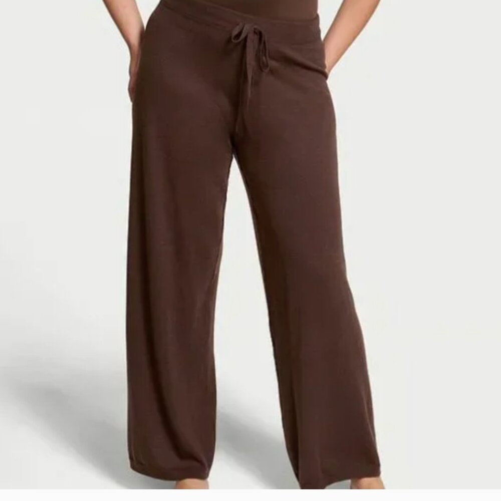 Victoria's Secret Knit Lounge - Luxe Creme Pants - Dark Rich Brown - Large- NWT